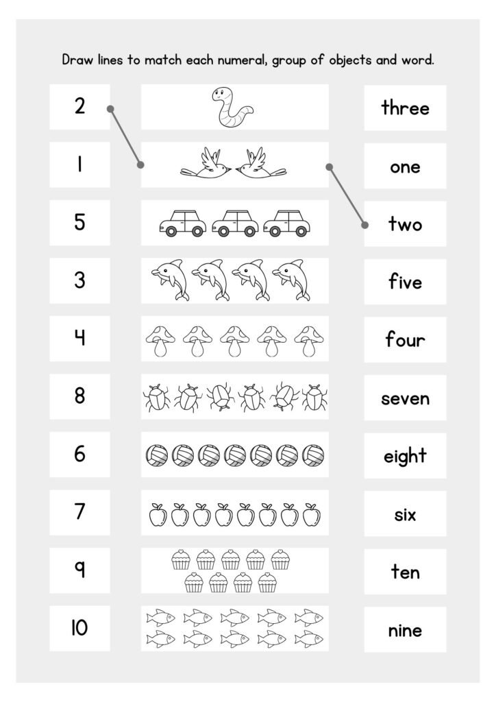 6.Draw lines to match each number worksheets pdf