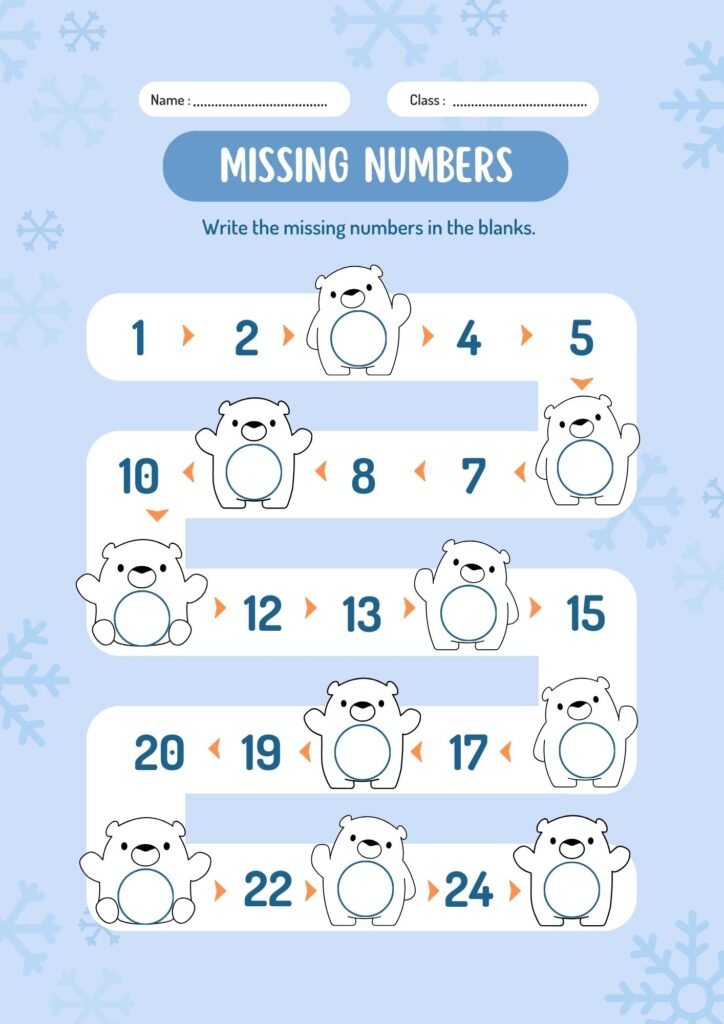 8.write the missing numbers worksheet